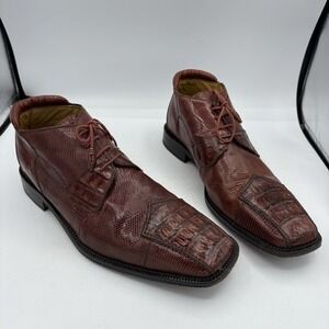 David Eden Shoes Mens Size 10.5 Rathbun Crocodile Lizard Red Leather Oxford
